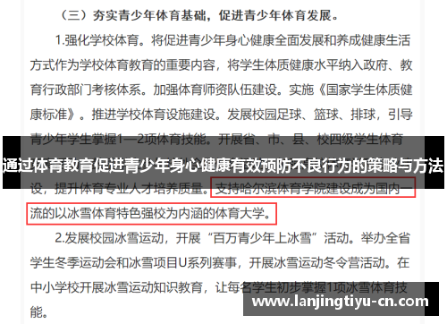 通过体育教育促进青少年身心健康有效预防不良行为的策略与方法